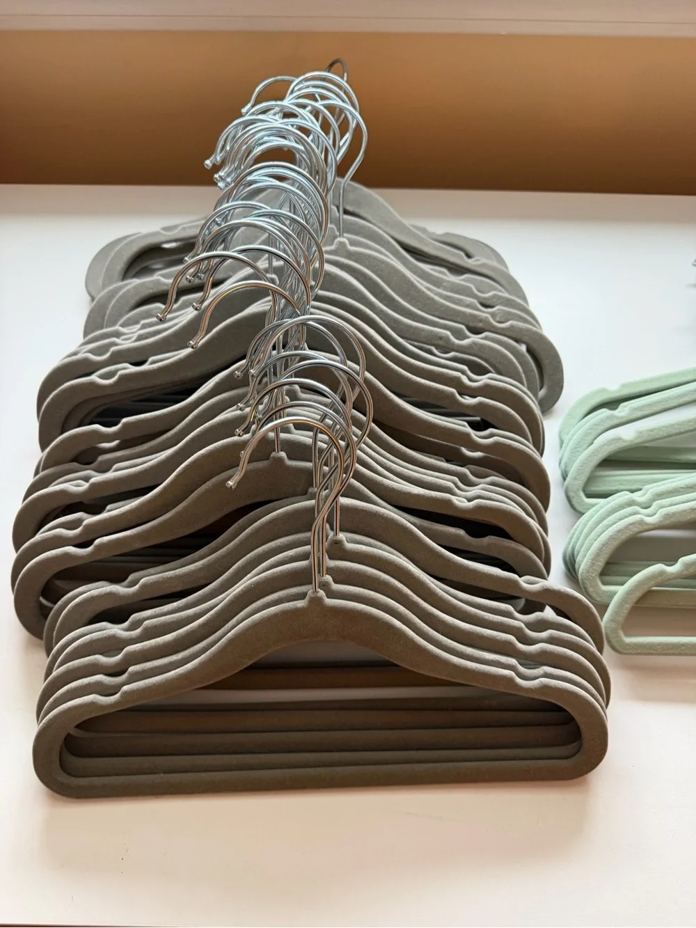 Child Size Velvet Slim Hangers - Gray & Mint Green (Set)